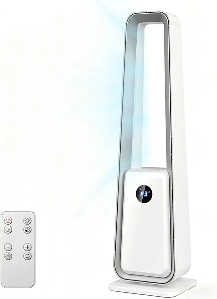 Ventilatore a colonna Aiorber senza pale: ventilatore silenzioso con oscillazione remota 75° timer 12H 3 modalità purificatore d’aria per casa