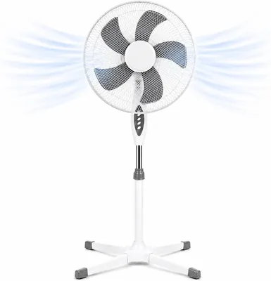 Ventilatore da pavimento Ø 40 cm Bianco – Montaggio Facile – 50 W – 3 Velocità – Silenzioso e Stabile – Oscillazione Orizzontale – Regolazione Altezza 103-