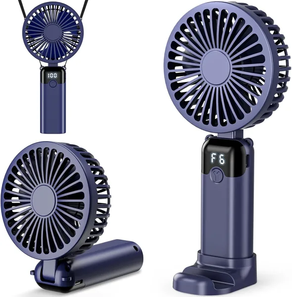 Ventilatore Mini Portatile, Ricaricabile USB, 6 Veli Regolabili, Display LED, Batteria da 4000 mAh, Silenzioso e Pieghevole, per Scrivania