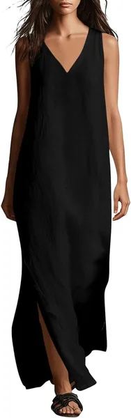 Vestido de Verano 2026 para Mujer – Cuello V Elegante de Algodón y Lino