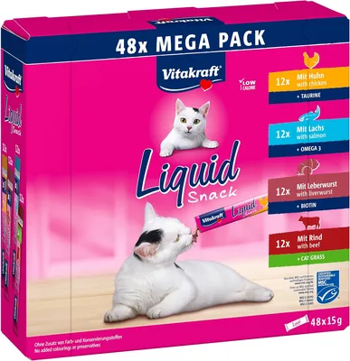 Vitakraft Liquid Cat Snack Mega Pack Creamy Beef Chicken Salmon, 48 x 15g – Miglior Affare