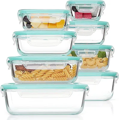 Vtopmart Set de 8 Contenedores de Alimentos de Vidrio, Apretados al Aire, Reutilizables, Apilables, apto para Lavavajillas y Microondas – Mejor Oferta