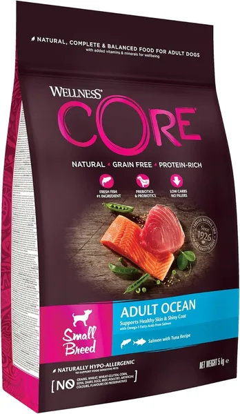 Wellness CORE Ocean 5kg, Zalm/Tonijn – Droogvoer voor Kleine Honden, Graanvrij, Natuurlijk, Hypoallergeen, Hoog Proteïne, Hoog Vis