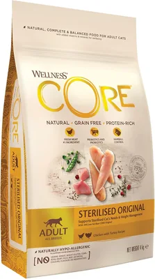Wellness CORE Original Sterilisé 4 kg, Poulet/Dinde – Nourriture pour Chat Stérilisée sans Céréales Naturelle Hypoallergénique Haute Protéine H