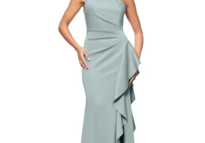 Free ad: XSCAPE Women's Ruffled One-Shoulder Scuba Gown in United States. XSCAPE Women's Ruffled One-Shoulder Scuba Gown in United States
