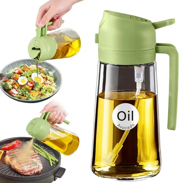 YARRAMATE Pulverizador de Aceite para Cocinar, 2 en 1 Botella Dispensadora de Aceite de Oliva para Cocina, Botella de Vidrio de 16oz/470ml para Freidora de Aire, Barbacoa