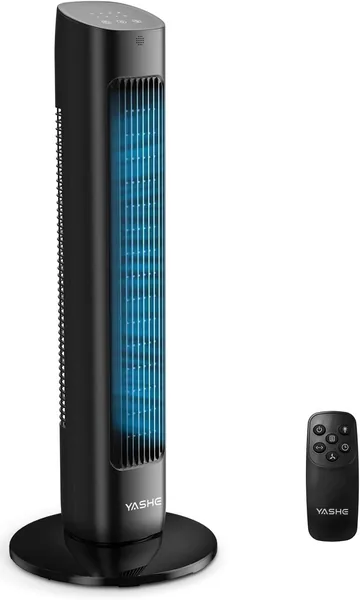 YASHE 80 cm Turmventilator mit Fernbedienung, leiser Bodenventilator ohne Rotorblätter mit 28 dB, 3 Geschwindigkeiten & 2 Modi, 85° Schwingung