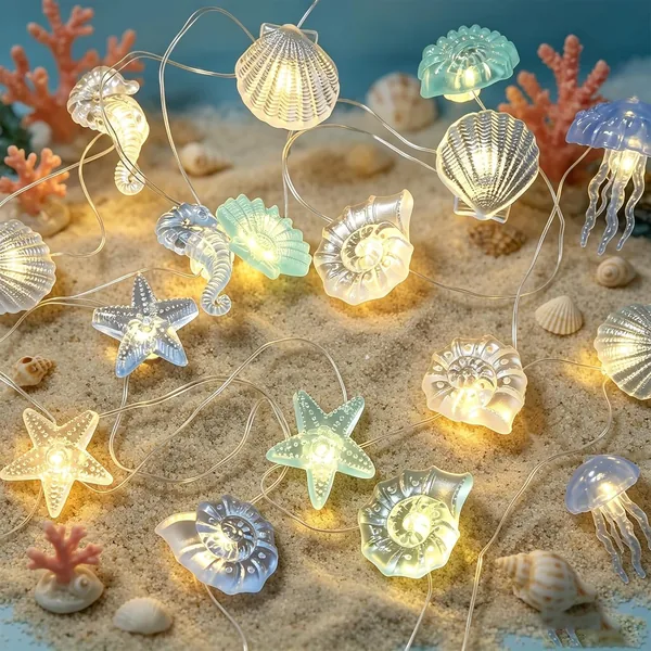 ZingBox Meerestiere Lichterkette, 2m 20 LED maritime Lichterkette mit Seehorse, Starfisch, Muschel und Schnecken, maritim