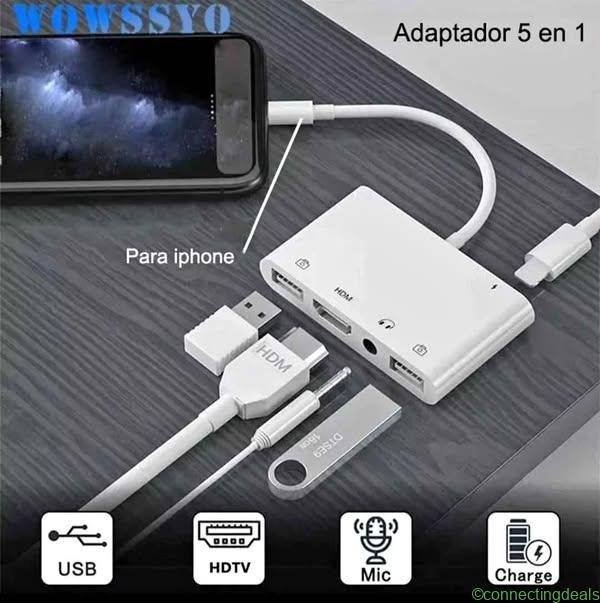 Adaptador Hdmi otg multipuertos para iPhone
