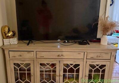 Free ad: Distressed White TV Stand Console in New York. Distressed White TV Stand Console in New York