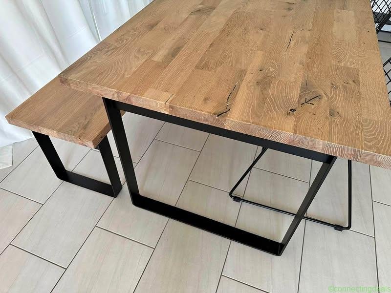 Eiche Tisch mit Bank, weiß geölt, Esszimmertisch