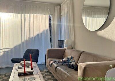 EQ3 beige suede modern sofa in Las Vegas
