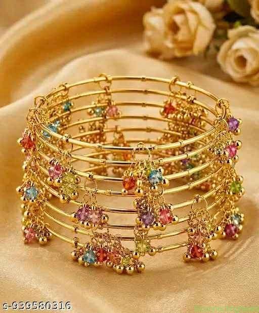 golden Set of 8 multi colour kashmiri bangles