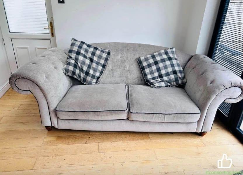 Grey chesterfield fabric sofa