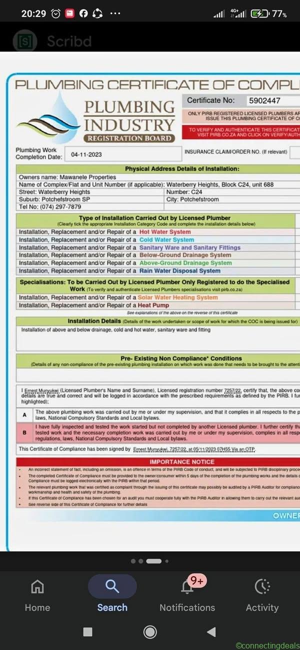 Issue of Electrical and plumbing COC