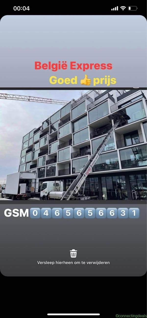 Ladderlift en grote verhuiswagen in Antwerpen en