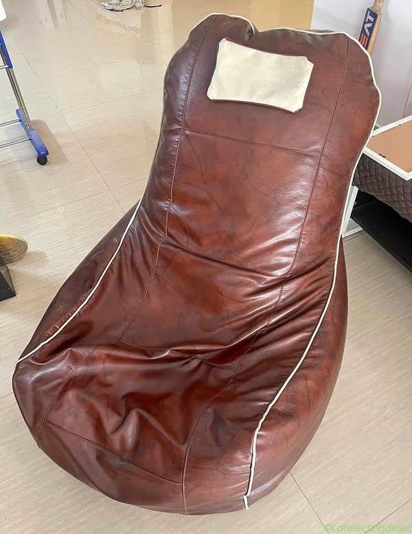 Large Leatherette Bean Bag – Brown – Good