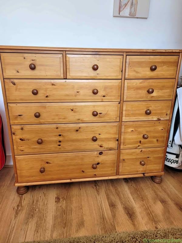 Pine 11 drawer tallboy