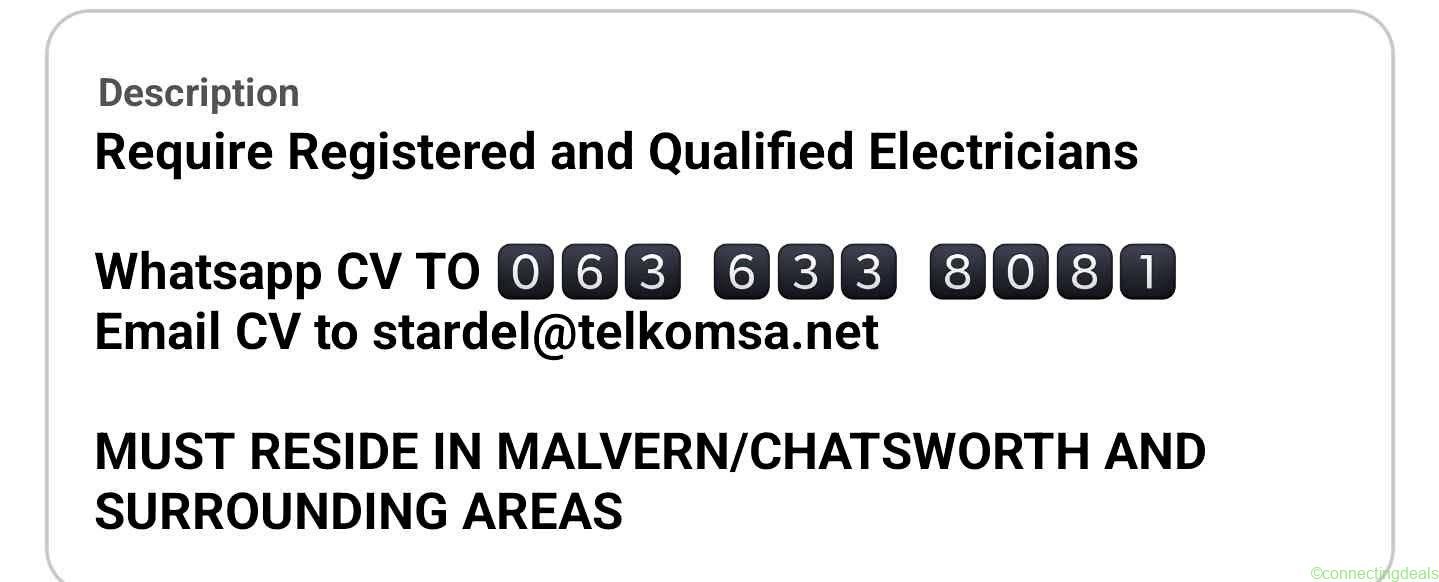 QUALIFIED ELECTRICIAN REQUIRED