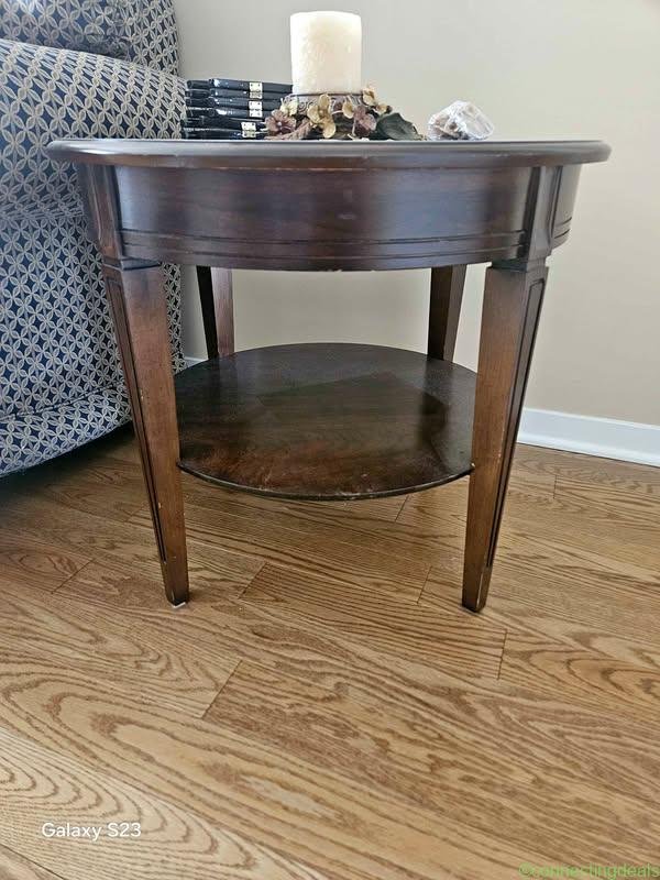 Round Wood End Table with Shelf