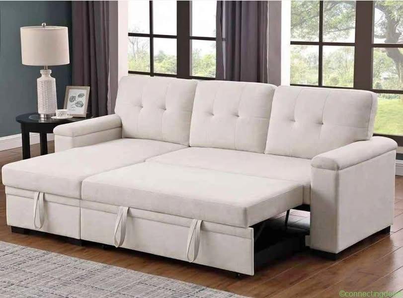 Sandy beige reversible sleeper sofa