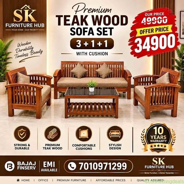 SK Furniture Hub Premium Teak Wood Sofa Set