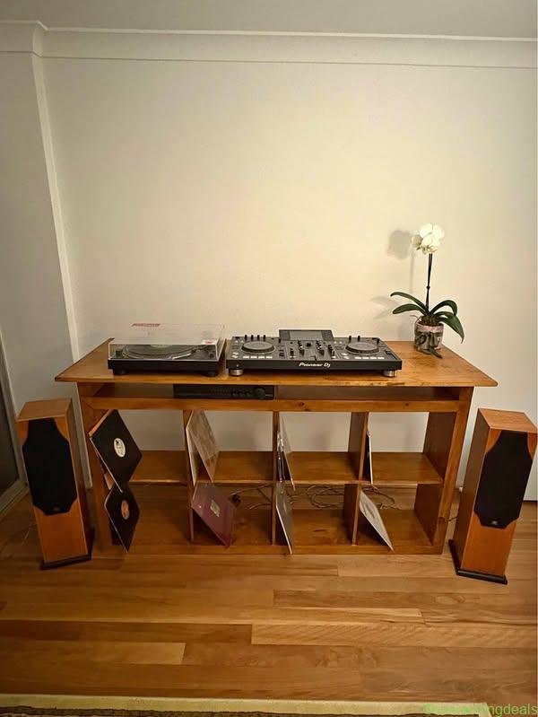 Solid Wood DJ Booth and Vinyl Bookcase