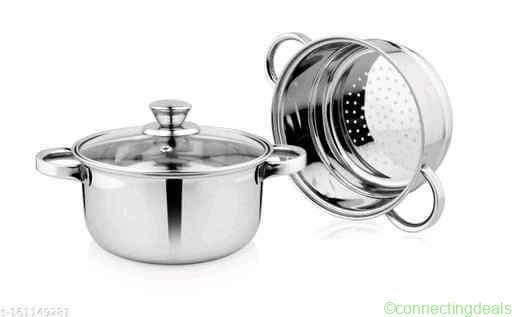 Stainless Steel Steamer Set With Lid 2 Tier – –