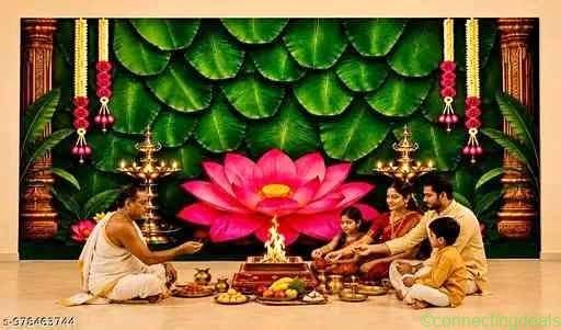 Traditional Lotus and Banana Leaf Backdrop for