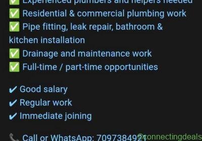 Urgent requirement of Plumbing workers in Chennai