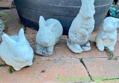 Stone bunny Family. 8″ Outdoor garden decor.