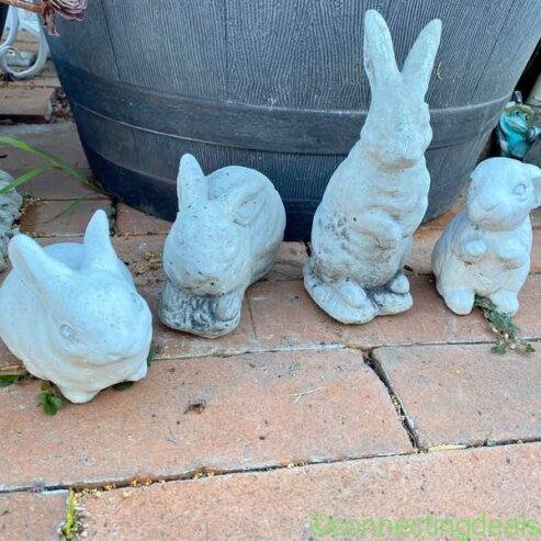 Stone bunny Family. 8″ Outdoor garden decor.
