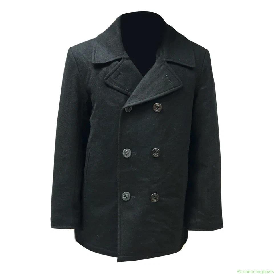 Mens Naval Pea Coat Reefer Jacket Wool Coat