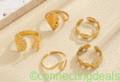 5 Gold Shell Rings Elegant Summer Jewelry Set