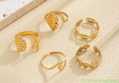 5 Gold Shell Rings Elegant Summer Jewelry Set